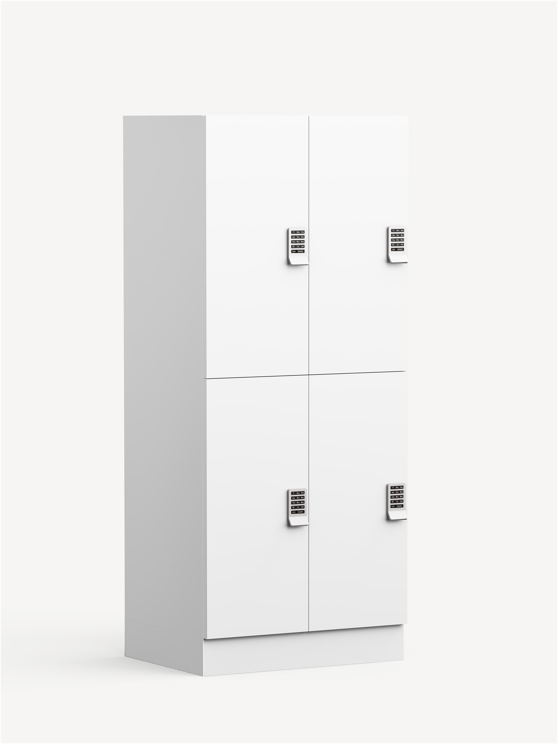 Align Quad Locker in white with a recessed plinth base.