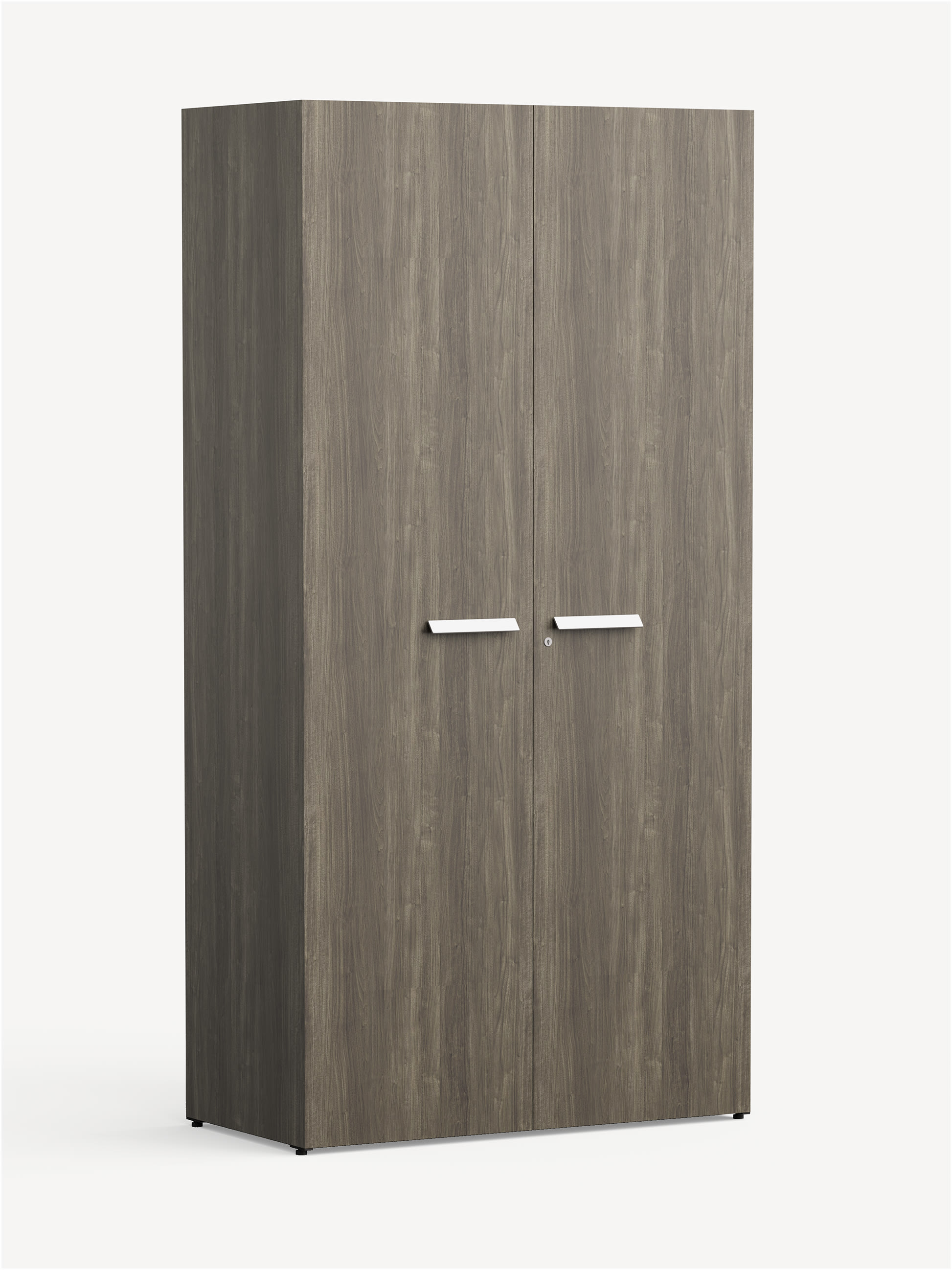 Approach 2-door Tower Wardrobe in a dark greyish brown with silver handles.