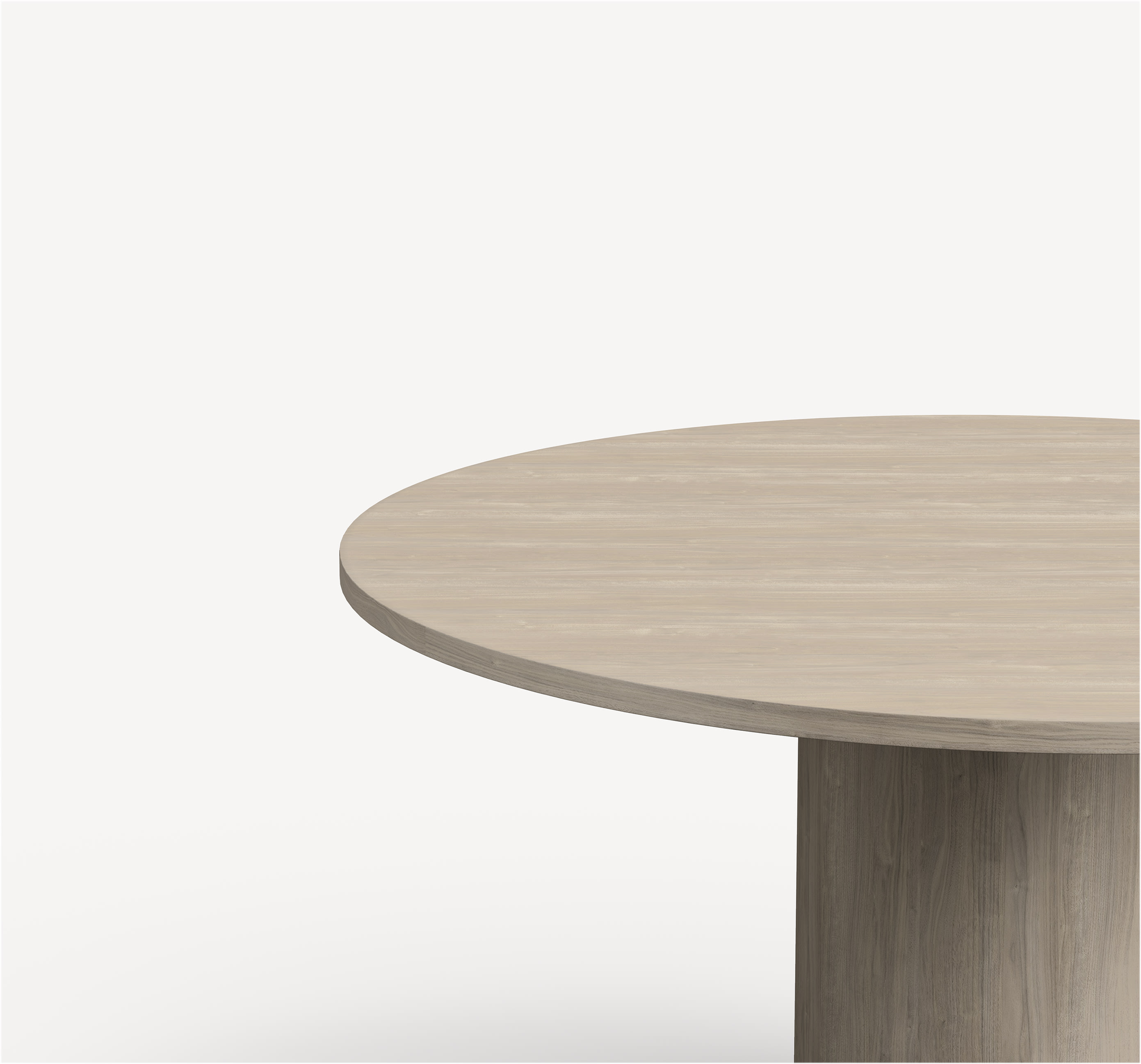 Detail view of a Structure cafe table with a round table top and cylinder base.