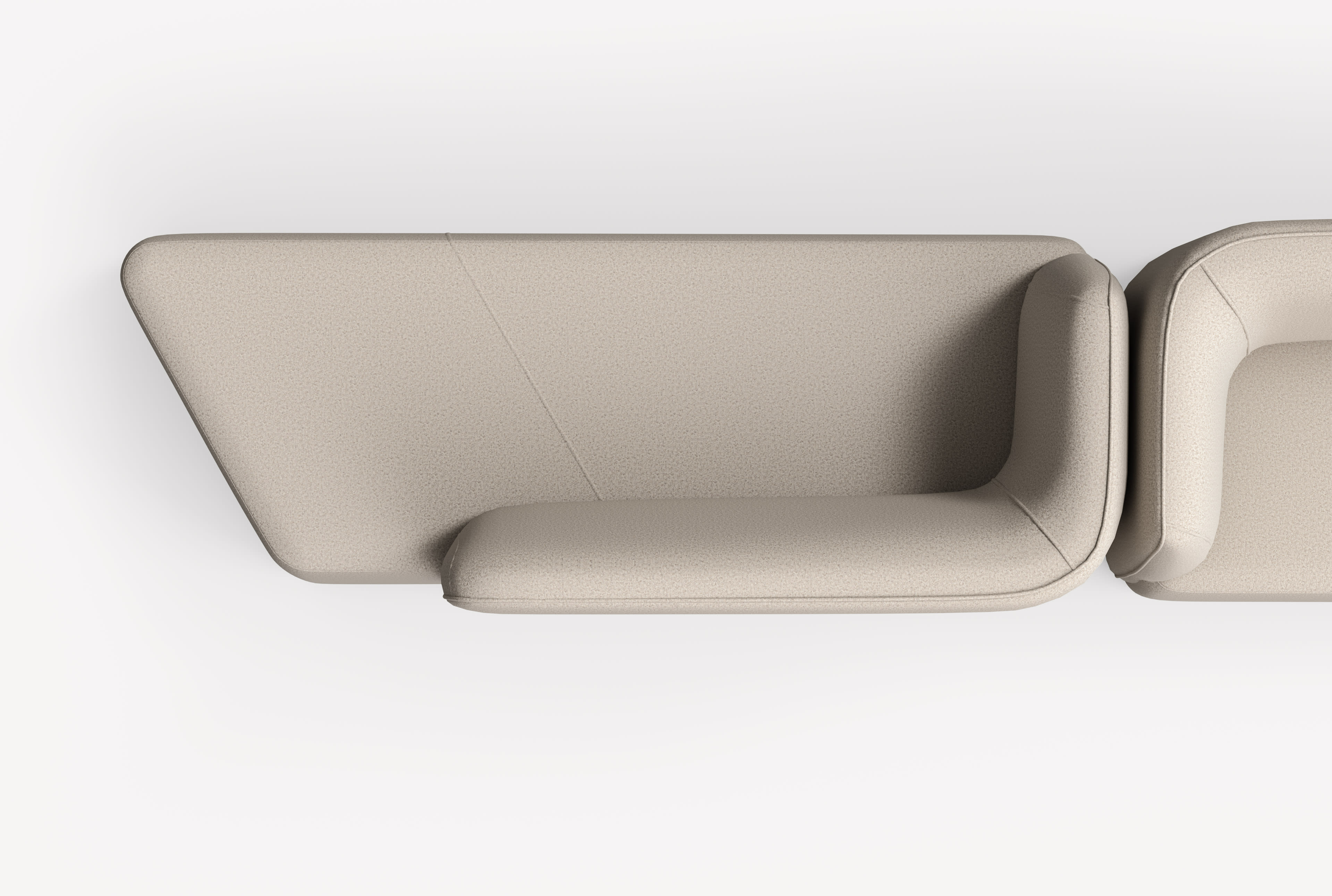 Arial view of the Double Right Allsteel Peak Lounge module in light beige upholstery.