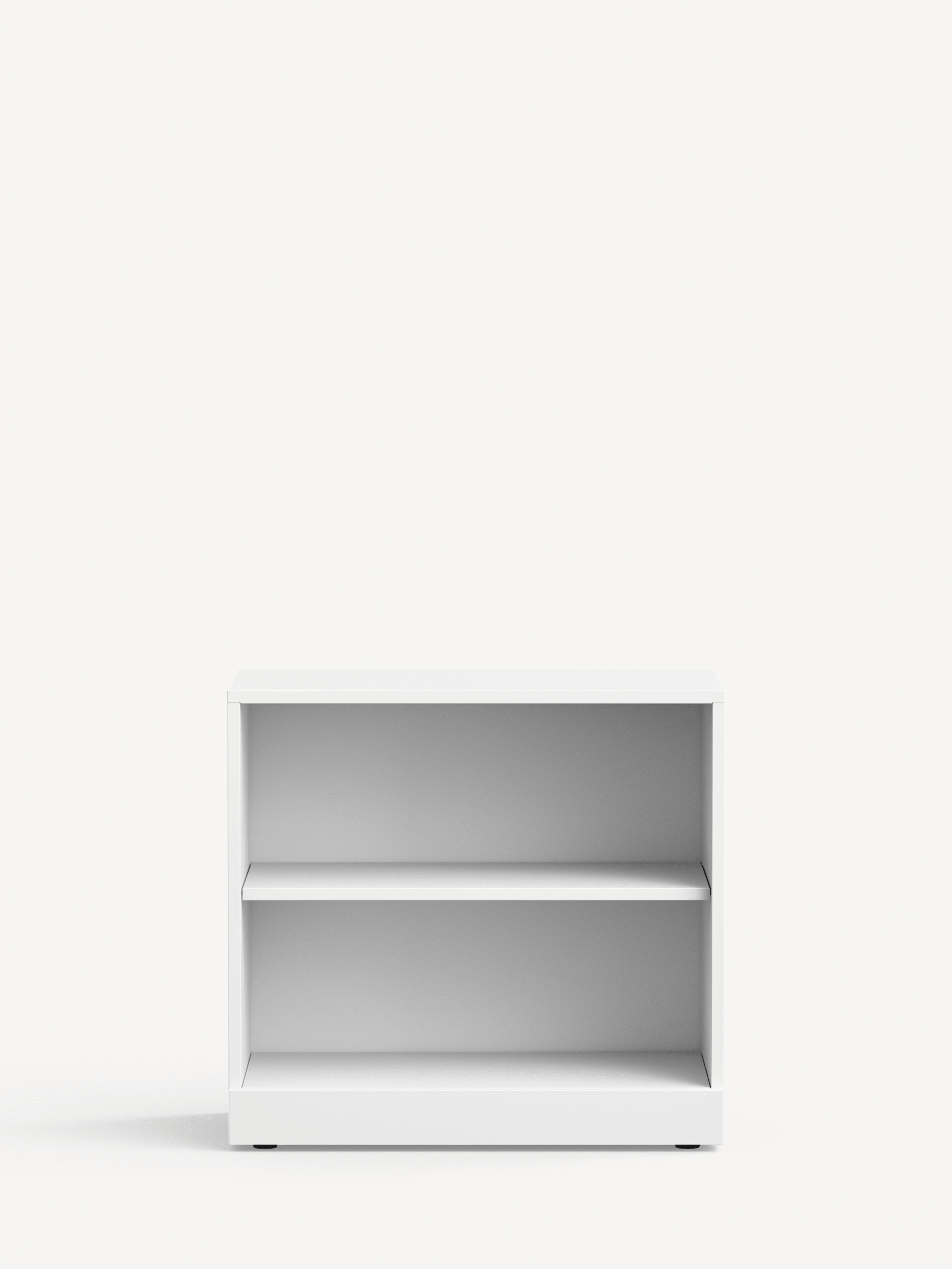 Align Bookcase in white with a flushed plinth base and one metal shelf.