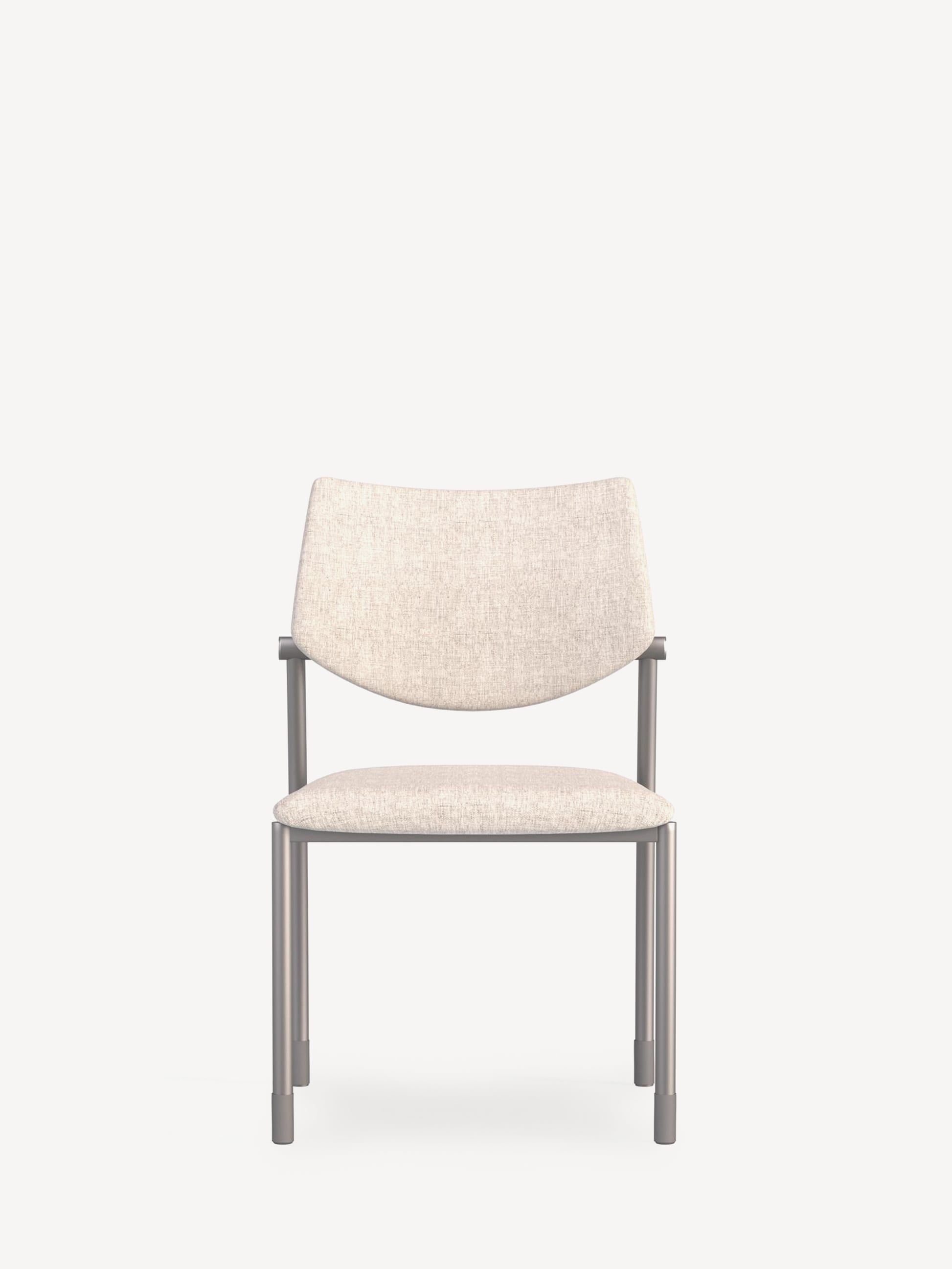 Front view of the Gunlocke Molti guest chair with a silver frame and off-white upholstery.