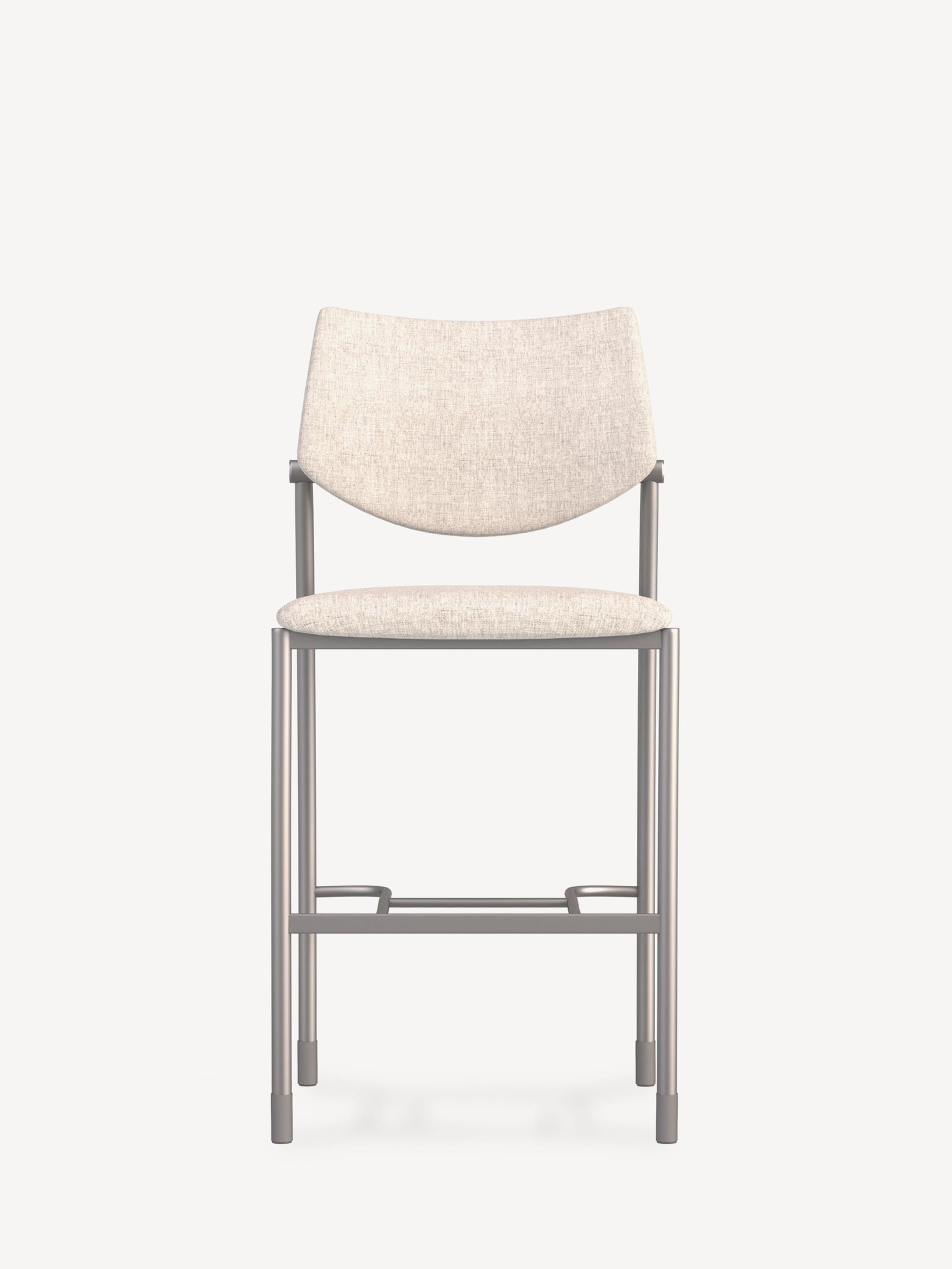 Front view of the Gunlocke Molti stool with a silver frame and off-white upholstery.