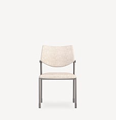 Front view of the Gunlocke Molti guest chair with a silver frame and off-white upholstery.