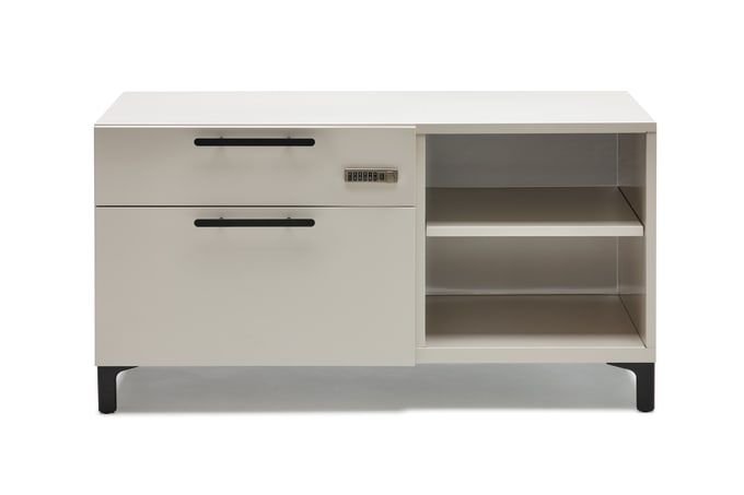 Align credenza with digital lock and Pier foot.