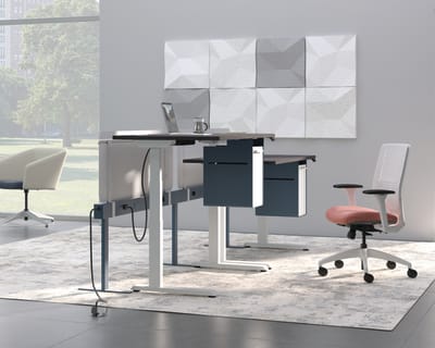 Solve Chair with Coordinate Height Adjustable Table, Gravitation Beam and Flock Chairs.