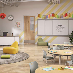 Confetti Floor Lounge and Floor Cushions with Confetti Storage Cart, Build Tables,  Cipher Task Chair, and SmartLink Teacher Desk, Chairs, and Wall Rail System.