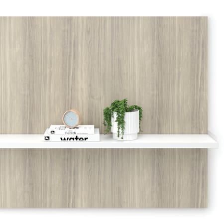 Workwall laminate tile with floating shelf attached.