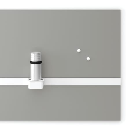 Workwall metal tile and tool rail with cup holder attached.
