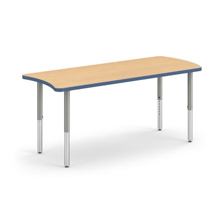 Right 3/4 View of Natural Maple Dart Build Table with Blue Edge Band