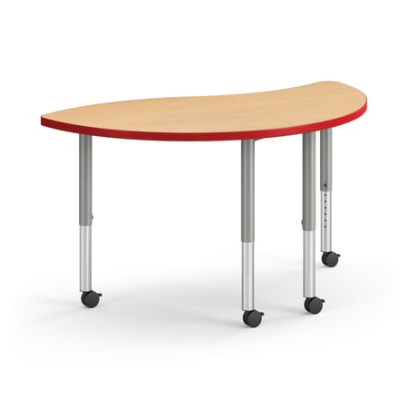 Right ¾ View of Natural Maple Wisp Build Table with Red Edgeband
