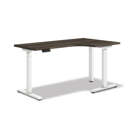 HON Coordinate height-adjustable 3-leg/2-stage, T-Foot table base in Designer White finish with Florence Walnut top.