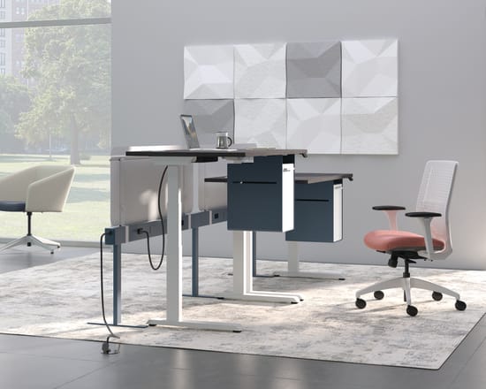 Solve Chair with Coordinate Height Adjustable Table, Gravitation Beam and Flock Chairs.