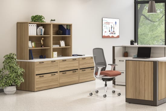 10500 Series storage with Abound reception station in school lobby.
