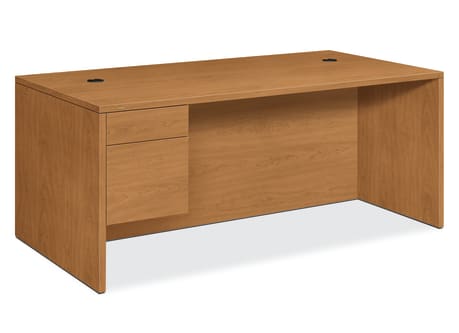HON 10500 Series Left Pedestal Desk | 1 Box  1 File Drawer | 72W | Harvest Finish