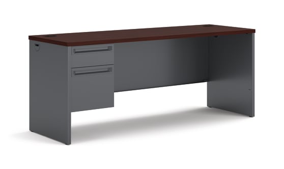 HON 38000 Series Left Pedestal Credenza | 1 Box  1 File Drawer | 72W | Mahogany Laminate | Charcoal Finish