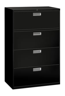 HON Brigade 600 Series Lateral File | 4 Drawers | Aluminum Pull | 36W | Black Finish