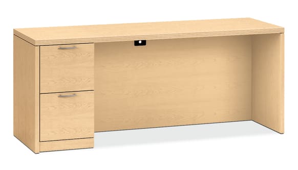 HON Valido Left Pedestal Desk | 1 Box  1 Supply Drawer | 66W | Satin Nickel Sweep Pull | Natural Maple Finish