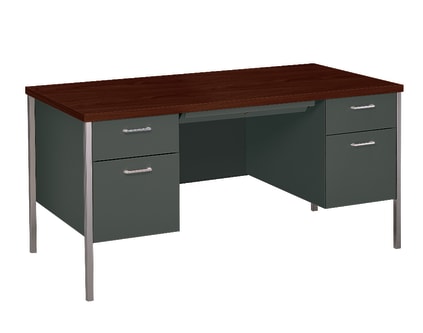 HON 34000 Series Double Pedestal Desk | 2 Box  2 File Drawers | 60W | Mahogany Laminate | Charcoal Finish