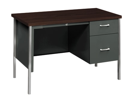 HON 34000 Series Small Office Desk | 1 Box  1 File Drawer | 4514W | Mahogany Laminate | Charcoal Finish