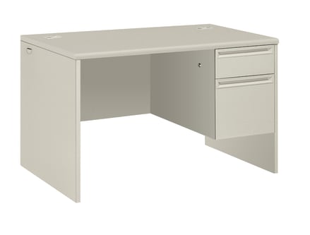HON 38000 Series Right Pedestal Desk | 1 Box  1 File Drawer | 48W | Patterned Gray Laminate | Light Gray Finish