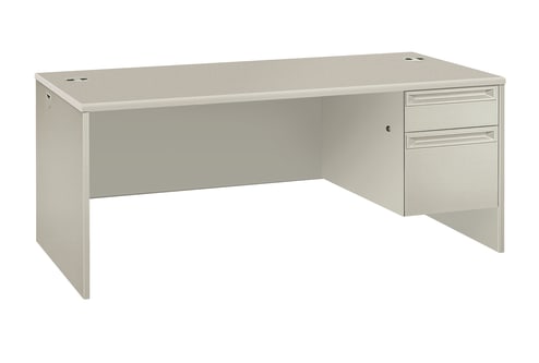HON 38000 Series Right Pedestal Desk | 1 Box  1 File Drawer | 72W | Patterned Gray Laminate | Light Gray Finish