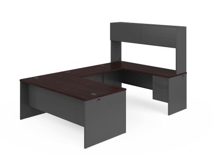 HON 38000 Series UWorkstation MahoganyCharcoal