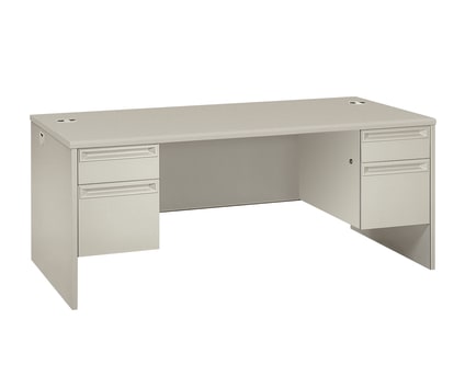 HON 38000 Series Double Pedestal Desk | 2 Box  2 File Drawers | 72W | Patterned Gray Laminate | Light Gray Finish