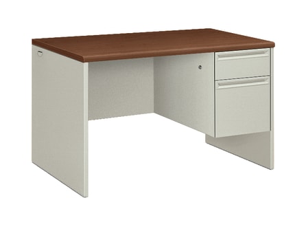 HON 38000 Series Small Office Desk | 1 Box  1 File Drawer | 48W | Shaker Cherry Laminate | Light Gray Finish