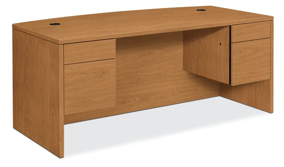 HON 10500 Series Double Pedestal Desk | Bow Top | 2 Box  2 File Drawers | 72W | Harvest Finish