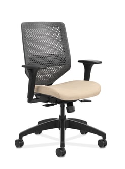 HON Solve MidBack Task Chair | Charcoal ReActiv Back | Black Frame | Easy Assembly | Putty Seat Fabric