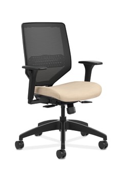 HON Solve MidBack Task Chair | Black 4way stretch Mesh Back | Black Frame | Easy Assembly | Putty Seat Fabric