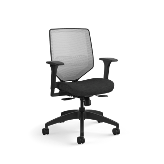 HON Solve MidBack Task Chair | Fog 4way stretch Mesh Back |Adjustable Lumbar | Black Frame | Ink Seat Fabric
