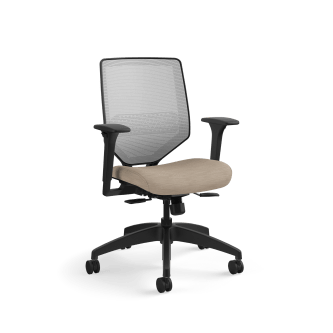 HON Solve MidBack Task Chair | Fog 4way stretch Mesh Back |Adjustable Lumbar | Black Frame | Putty Seat Fabric