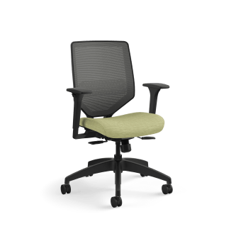 HON Solve MidBack Task Chair | Charcoal 4way stretch Mesh Back |Adjustable Lumbar | Black Frame | Meadow Seat Fabric