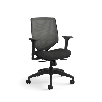 HON Solve MidBack Task Chair | Charcoal 4way stretch Mesh Back |Adjustable Lumbar | Black Frame | Ink Seat Fabric