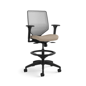 HON Solve MidBack Task Stool | Fog 4way stretch Mesh Back | Adjustable Lumbar | Black Frame | Putty Seat Fabric