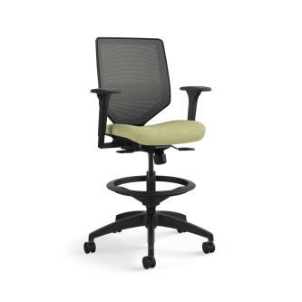HON Solve MidBack Task Stool | Charcoal 4way stretch Mesh Back | Adjustable Lumbar | Black Frame | Meadow Seat Fabric