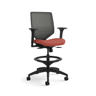 HON Solve MidBack Task Stool | Charcoal 4way stretch Mesh Back | Adjustable Lumbar | Black Frame | Bittersweet Seat Fabric