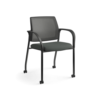 HON Ignition MultiPurpose Stacking Chair | 4Leg | Fixed Arms | Casters | Charcoal 4way stretch Mesh Back | Iron Ore Seat Fabric | Black Frame