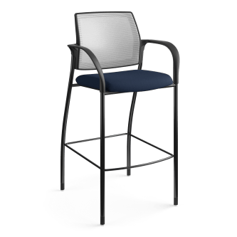 HON Ignition CafeHeight 4Leg Stool | Fixed Arms | Glides | Fog 4way stretch Mesh Back | Navy Seat Fabric | Black Frame