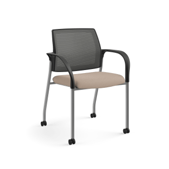 HON Ignition MultiPurpose Stacking Chair | 4Leg | Fixed Arms | Casters | Charcoal 4way stretch Mesh Back | Morel Seat Fabric | Platinum Frame