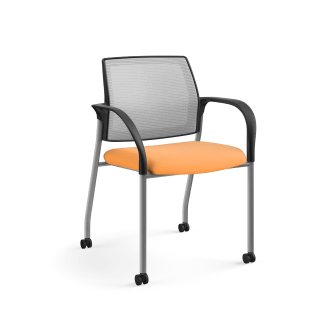 HON Ignition MultiPurpose Stacking Chair | 4Leg | Fixed Arms | Casters | Fog 4way stretch Mesh Back | Apricot Seat Fabric | Platinum Frame