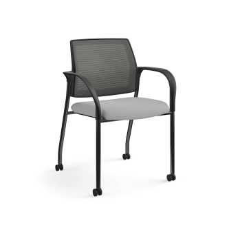 HON Ignition MultiPurpose Stacking Chair | 4Leg | Fixed Arms | Casters | Charcoal 4way stretch Mesh Back | Frost Seat Fabric | Black Frame