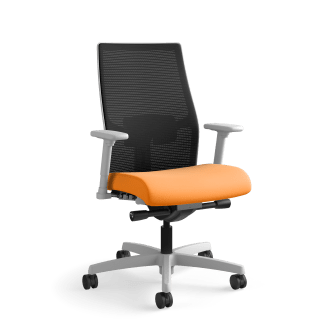 HON Ignition 20 4way stretch Mesh Back Task Chair Advanced SynchroTilt Control HeightandWidth Adjustable Arms Adjustable Lumbar Support Hard Casters Black Mesh Back Apricot Seat Fabric Standard Base Titanium Frame