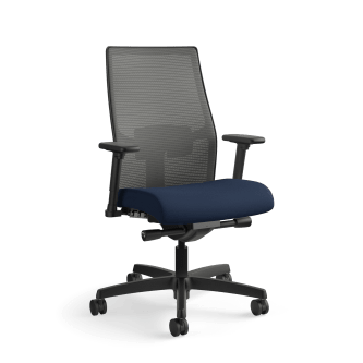 HON Ignition 20 MidBack Task Chair | Charcoal 4way stretch Mesh Back | Easy Assembly | Navy Fabric