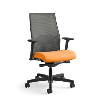 HON Ignition 20 4way stretch Mesh Back Task Chair Advanced SynchroTilt Control HeightandWidth Adjustable Arms Adjustable Lumbar Support Hard Casters Charcoal Mesh Back Apricot Seat Fabric Standard Base Black Frame