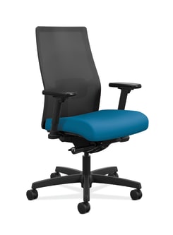 HON Ignition 20 4way stretch Mesh Back Task Chair | Advanced SynchroTilt Control | Height and WidthAdjustable Arms | Adjustable Lumbar Support | Hard Casters | Black 4way stretch Mesh Back | Peacock Seat Fabric | Standard Base | Black Frame