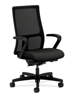 HON Ignition MidBack Mesh Task Chair | SynchroTilt Back Angle | Fixed Arms | Black Fabric