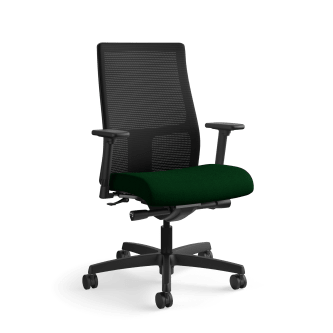 HON Ignition MidBack Task Chair | Height and WidthAdjustable Arms | Hard Casters | Black 4way stretch Mesh Back | Jade Seat Fabric | Black Frame | Standard Base